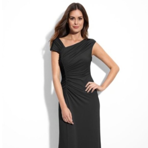 Calvin Klein Grecian Goddess Olive Asymmetrical Draped Gown – Size 8 - Picture 2 of 14